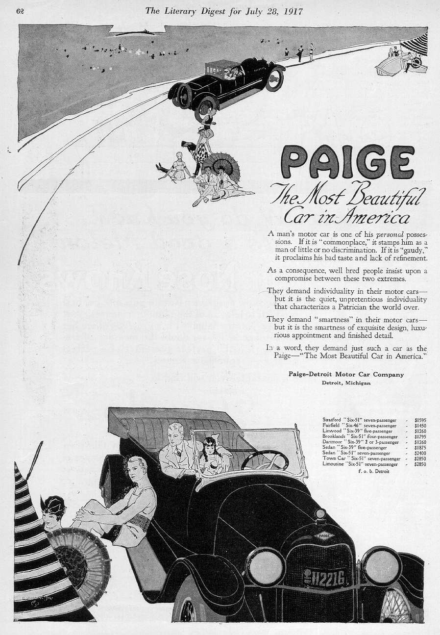 1917 Paige Auto Advertising